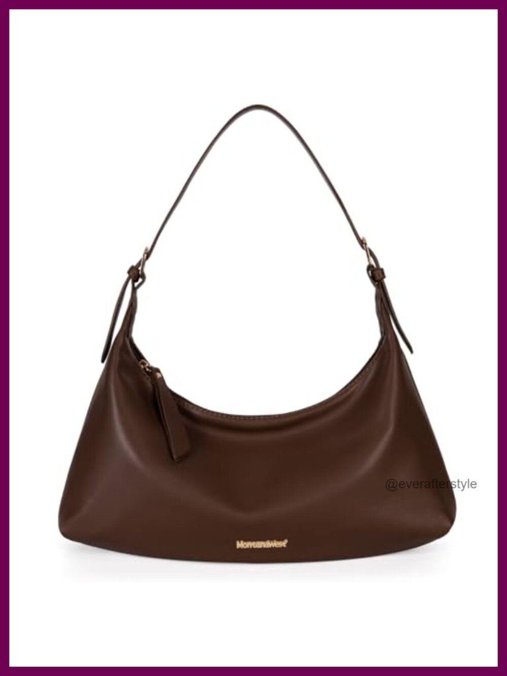 Vegan Leather Crescent Hobo Shoulder Bag Medium Zipper Purse